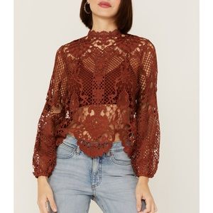 JEALOUS TOMATO Rust Floral Top- Womens Sz L